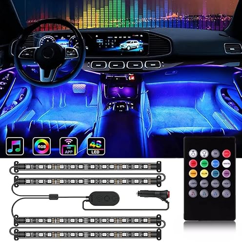 LED Innenraum-Set RGB Beleuchtung Innenraumbeleuchtung Auto Zubehör Innenraum LED Streifen 9 Farben mit Fernbedienung Farbsteuerung und Beleuchtungsmodi 4 Stück 22 cm personalisierte Atmosphäre von car passion