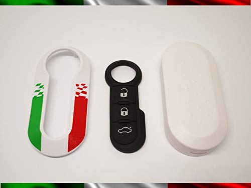 Schlüsselgehäuse + Tasten aus Gummi kompatibel mit Fiat 500 Grande Punto Evo Bravo Panda 500L Lancia Y Ypsilon Musa Delta Shell Fernbedienung Tricolore Italien + Video Tutorial Montage von car passion