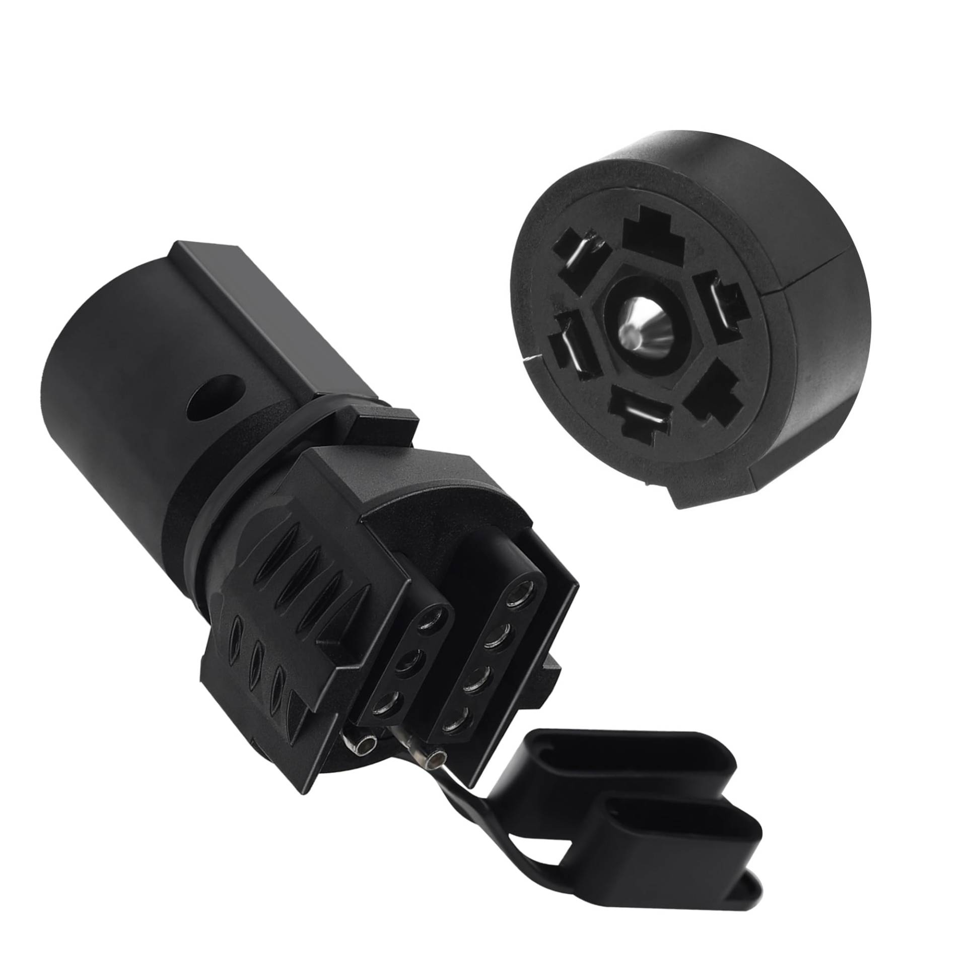 carleef Anhängerstecker-Adapter – Standard-Anhängeradapter 7-polig rund auf 4-polig flach – universeller wetterfester Anhängerlichtadapter 7-poliger Anhängeranschluss für die meisten Anhänger, ATV, von carleef