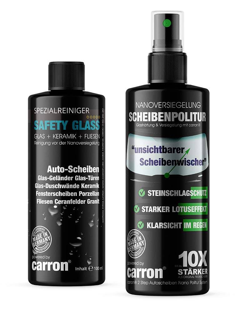 carron Scheibenpolitur + Nanoversiegelung 2in1 für Auto-Frontscheibe polieren für Lotuseffekt + Steinschlagschutz (enthält 1x zusätzlich Revitalizer Pack zur Auffrischung) von carron