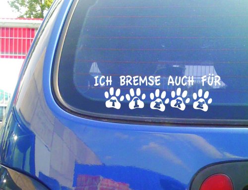 cartattoo4you® AK-00571 | ICH Bremse AUCH FÜR Tiere (in Pfotenschrift) | Autoaufkleber Aufkleber Farbe weiß, in 24 Farben erhältlich, glänzend 20 x 6 cm Waschstrassenfest von cartattoo4you