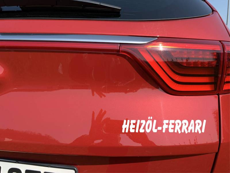 cartattoo4you AK-01288 / HEIZÖL-Ferrari/K-Serie, 20 x 4 cm, weiß, glänzend, in 24 Farben erhältlich, Autoaufkleber Aufkleber Car Sticker Heckscheibe Spruch Tuning Diesel Gag von cartattoo4you