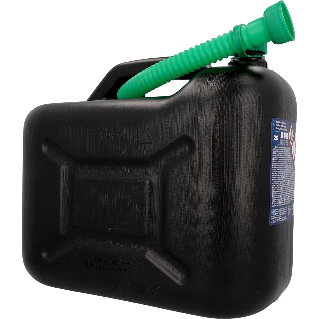 cartrend Benzinkanister, 20 l, robuster Kunststoff, schwarz, Benzinkanister für Treibstoff aller Art, mit UN Zulassung, inklusive Ausgießer von cartrend