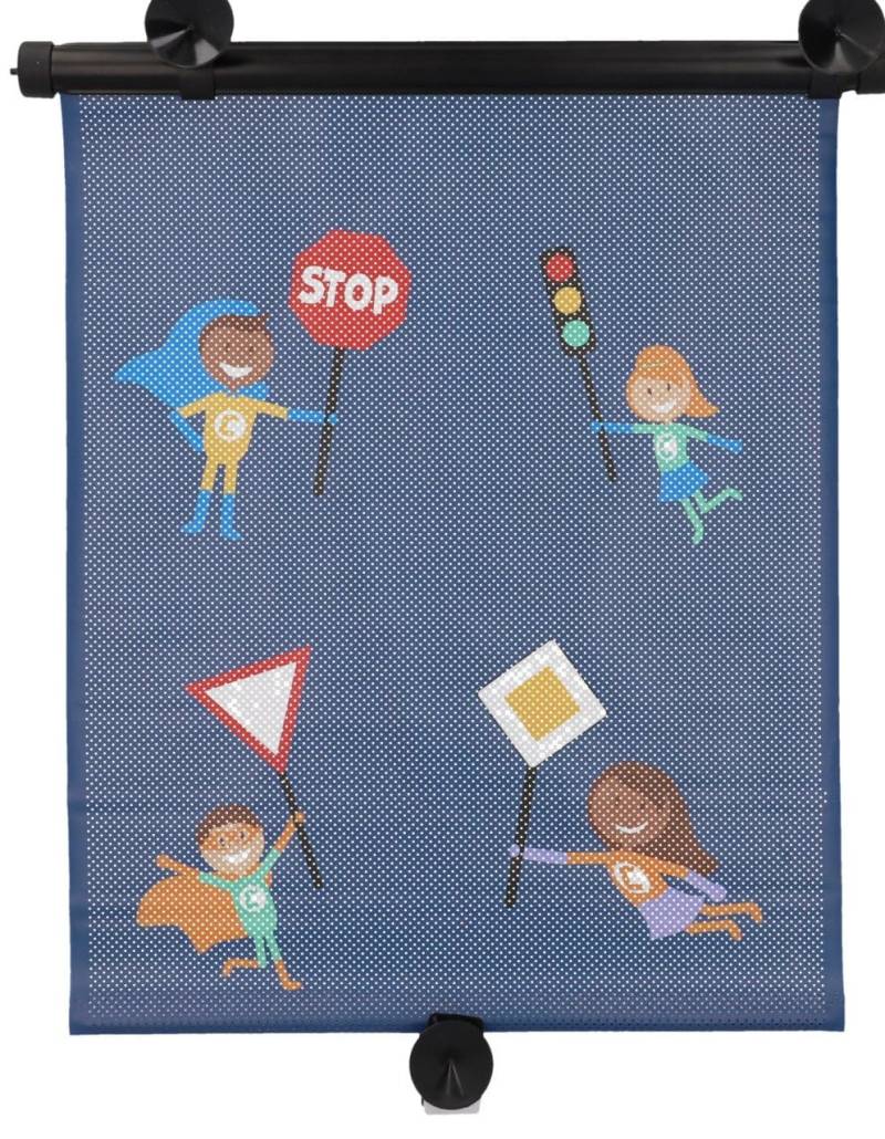 cartrend Sonnenschutz-Rollo HERO,​ schützt vor Hitze und UV-Strahlen, mit Saugnapf, buntes Design für Kinder, 2er Set, blau von cartrend