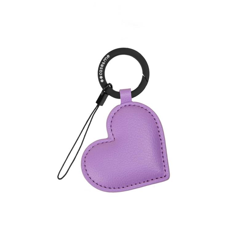 case&me Charm Anhänger Herz Schlüsselanhänger Smartphone Lederoptik mit Lanyard Violett von case&me