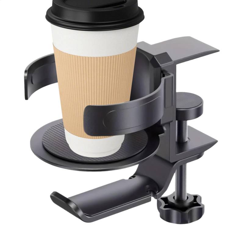 Cup Holder for Desk, 2 in 1 Clip on Cup Holder, Headphone Hanger Desk, Game Desk Accessories with Anti Spill Protection and Rotating Function and Headphone Hanger for Desks von ccuzs