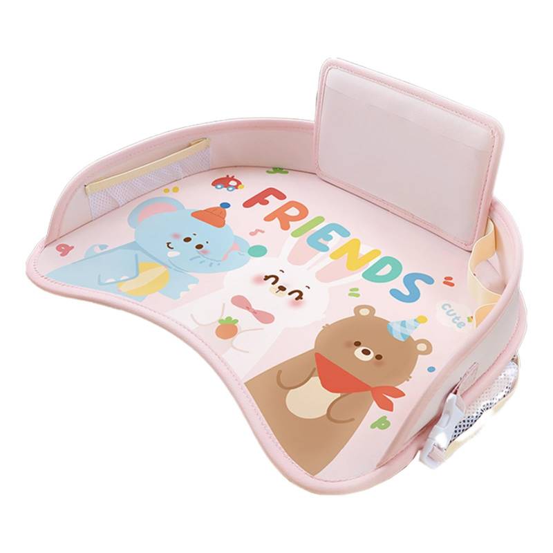 ccuzs Waterproof Travel Tray for Kids, Multifunctional Cartoon Pu Leather Tray, Portable Easy to Clean Kids Travel Dining Tray, Adjustable Kids Stroller Trays for Stroller, Car von ccuzs