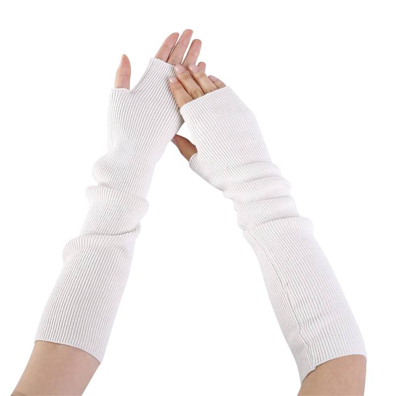 cfpqv Damen-Armwärmer, solide, gestrickte, weiche, lange, fingerlose Handschuhe Latex Body Damen (White, One Size) von cfpqv