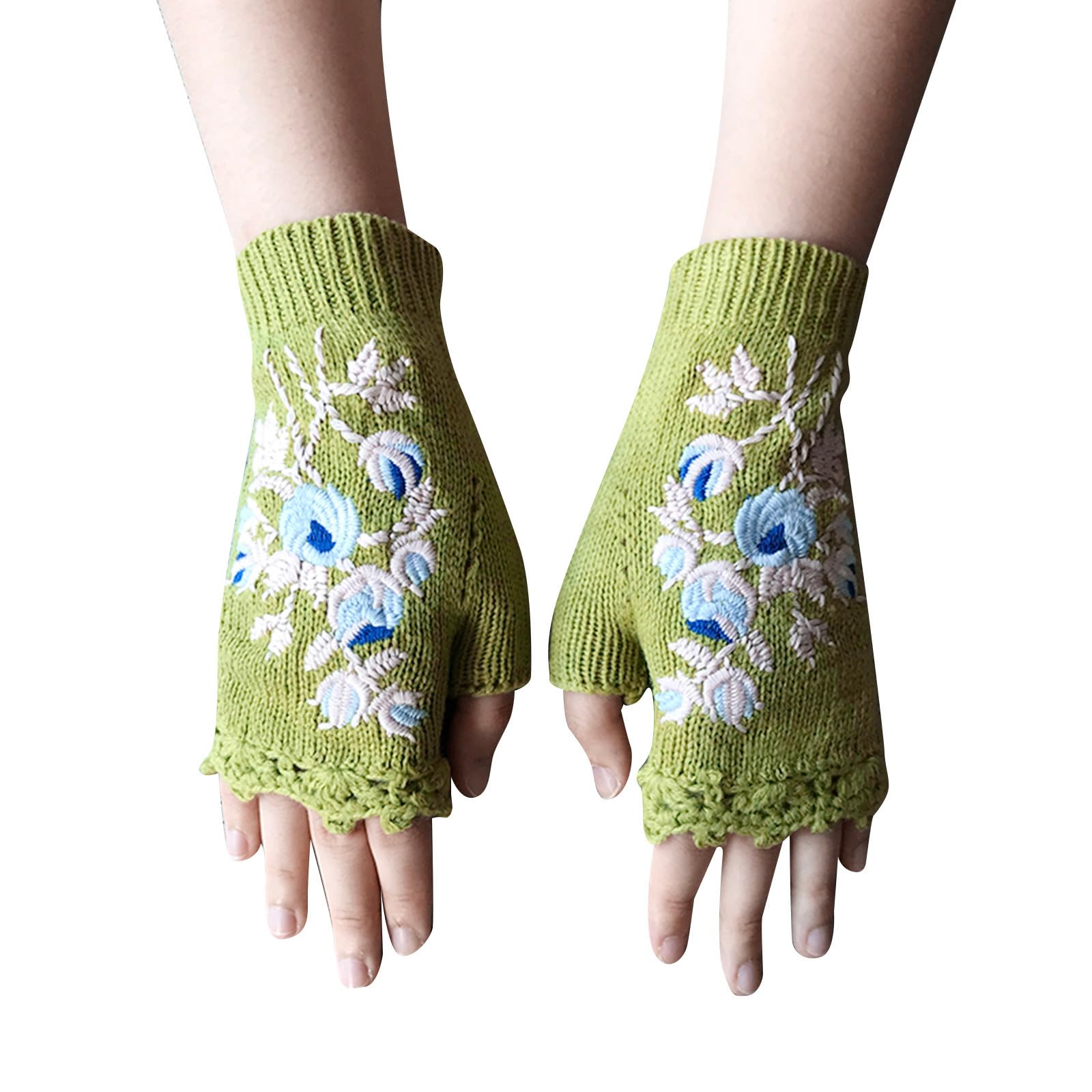 cfpqv Damen Handgemachte Handschuhe Winter Handwärmer Stilvolle Handschuhe Damen Fingerlose Handschuhe Warm Gestrickte Halbe Finger Ärmel Handschuhe Schwarz Spitze Fingerlos (Green, One Size) von cfpqv