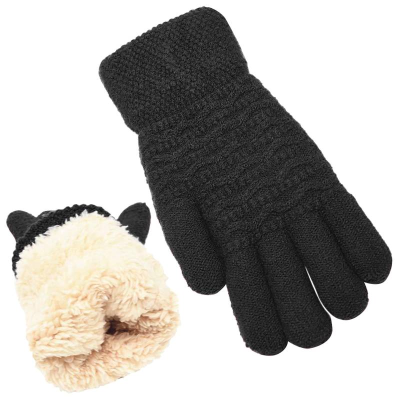 cfpqv Damen-Winter-Handschuhe mit warmem Schirm. Damen-Thermo-Handschuh mit Zopfmuster aus Wolle und -Futter für kaltes Wetter Handstulpen Damen Spitze (Black, One Size) von cfpqv