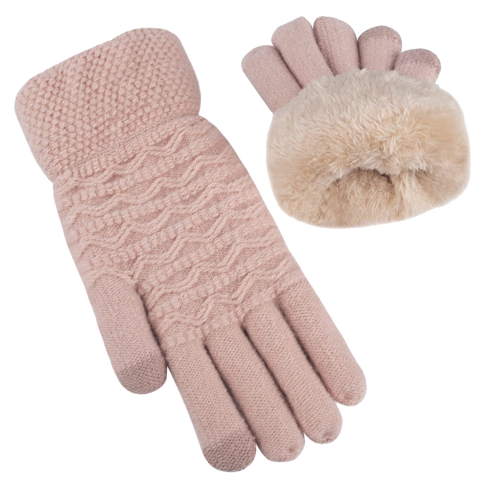 cfpqv Damen-Winter-Handschuhe mit warmem Schirm. Damen-Thermo-Handschuh mit Zopfmuster aus Wolle und -Futter für kaltes Wetter Handstulpen Damen Spitze (Pink, One Size) von cfpqv