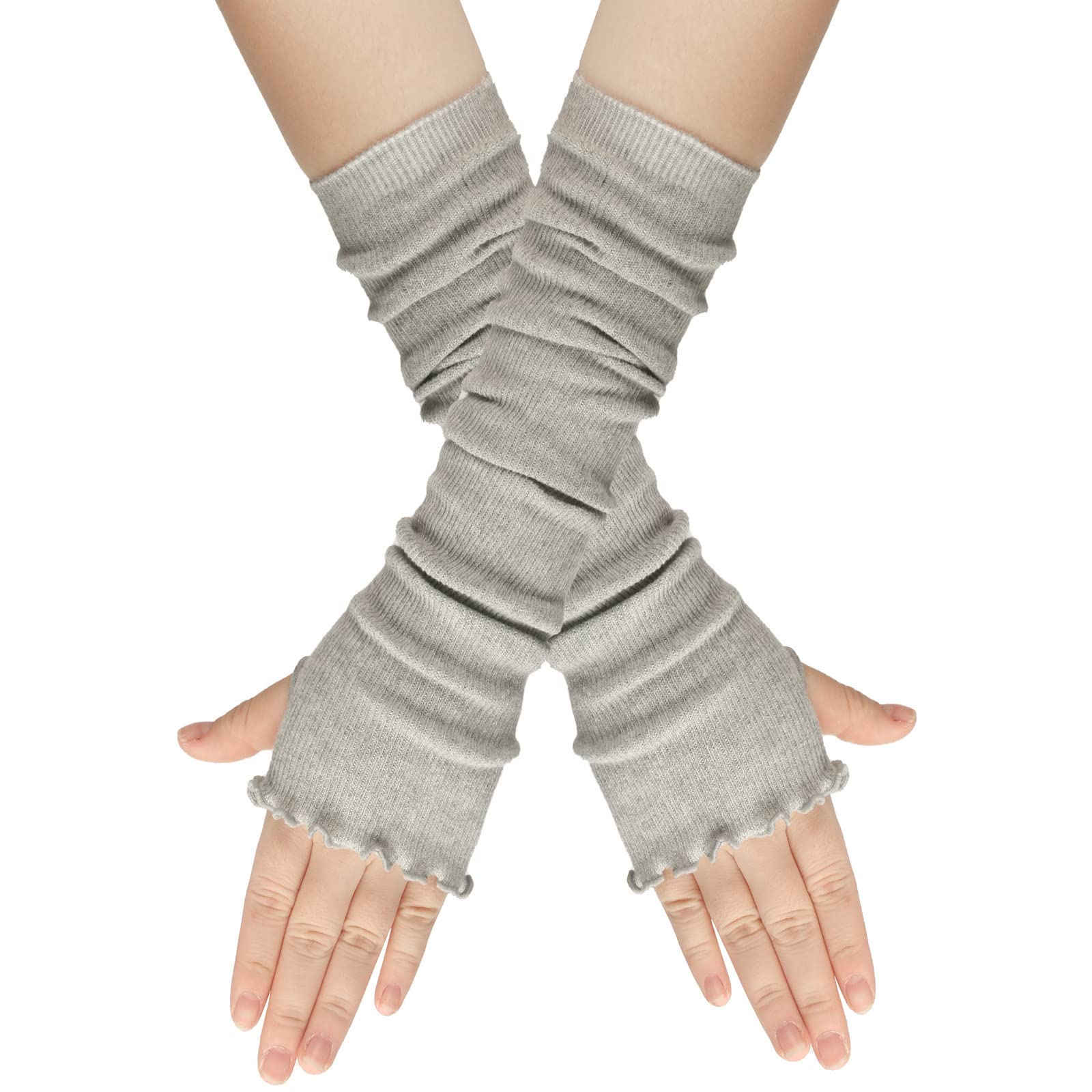 cfpqv Frauen Winter fingerlose Handschuhe Daumenlöcher für halbe Finger Fäustlinge fingerlose dehnbare warme lange Handschuhe Latex Strümpfe Set (Grey, One Size) von cfpqv