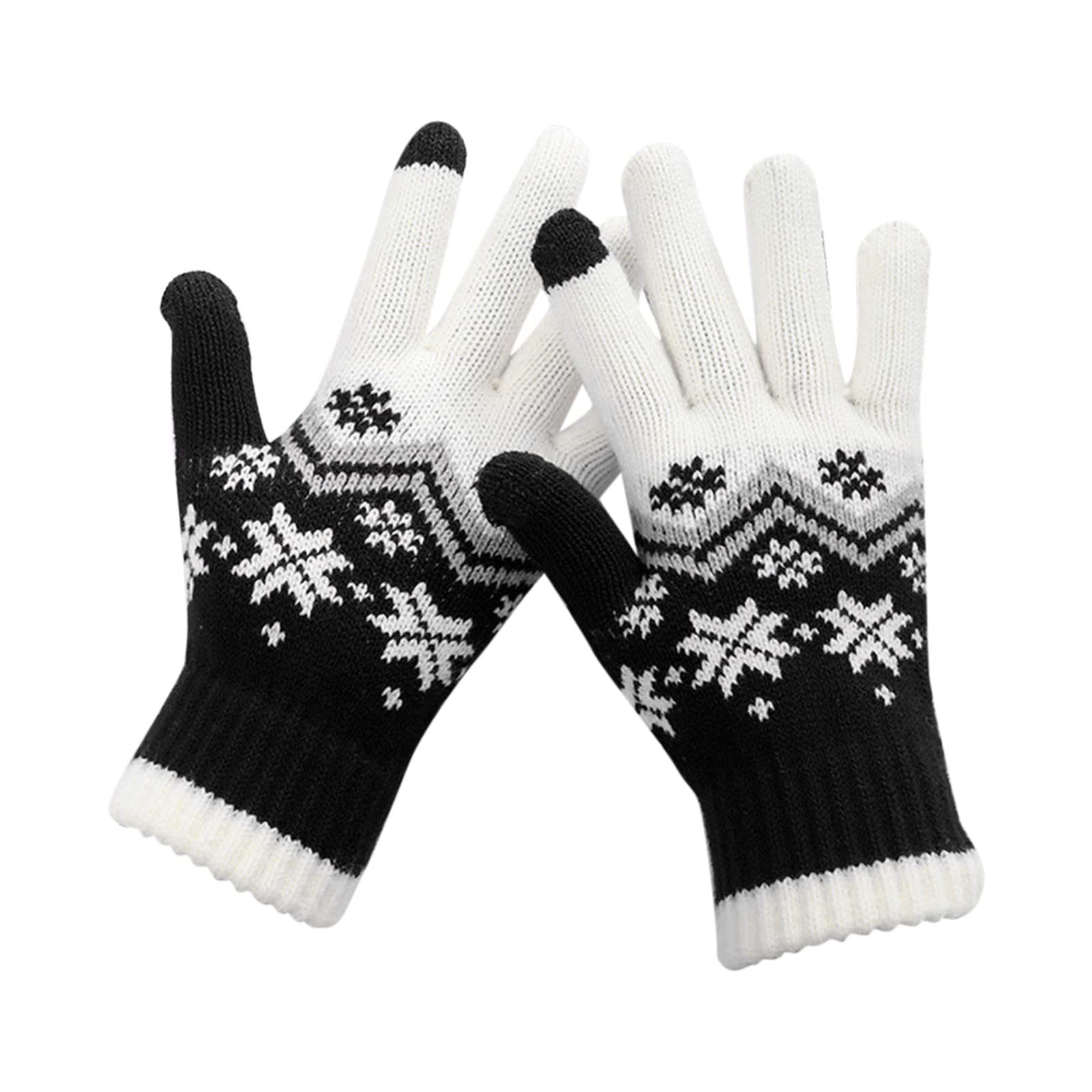 cfpqv Frauen können Bildschirmhandschuhe aktivieren Warme Stretch-Strickhandschuhe Fäustlinge Winter Warm halten Stricken Weihnachten Schneeflocken Drucken Golves Studenten Outdoor (Black, One Size) von cfpqv