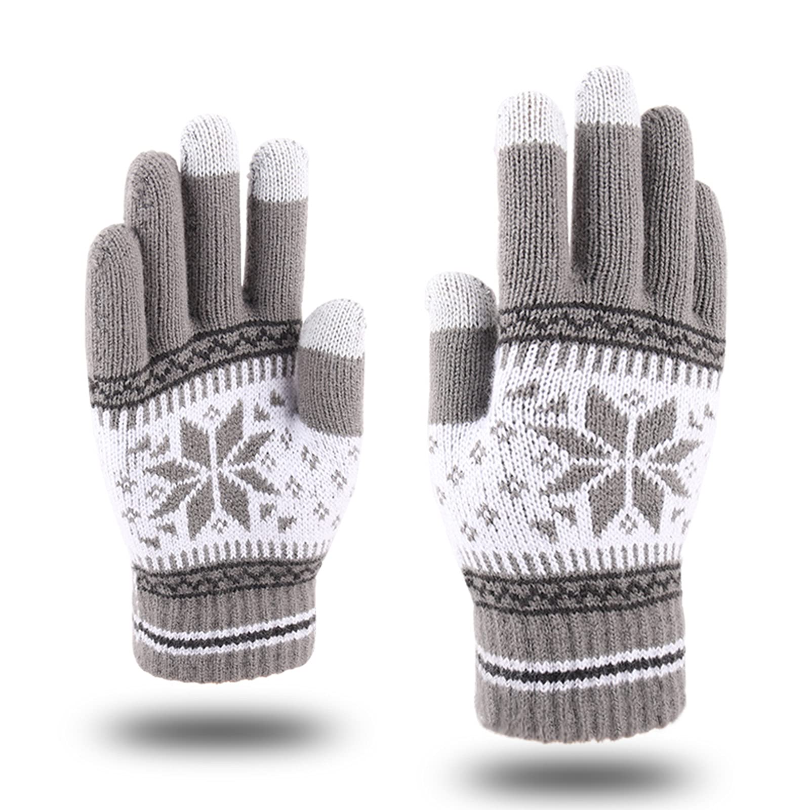 cfpqv Handschuhe Schneeflocke für Frauen und Erwachsene mit Leinwandkreativ für Männer warm gestrickte Telefon und modische Hand- und Druckhandschuh Winter dicke Handschuh Ohrenwärmer (Grey, One Size) von cfpqv