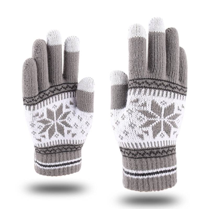 cfpqv Handschuhe Schneeflocke für Frauen und Erwachsene mit Leinwandkreativ für Männer warm gestrickte Telefon und modische Hand- und Druckhandschuh Winter dicke Handschuh Ohrenwärmer (Grey, One Size) von cfpqv