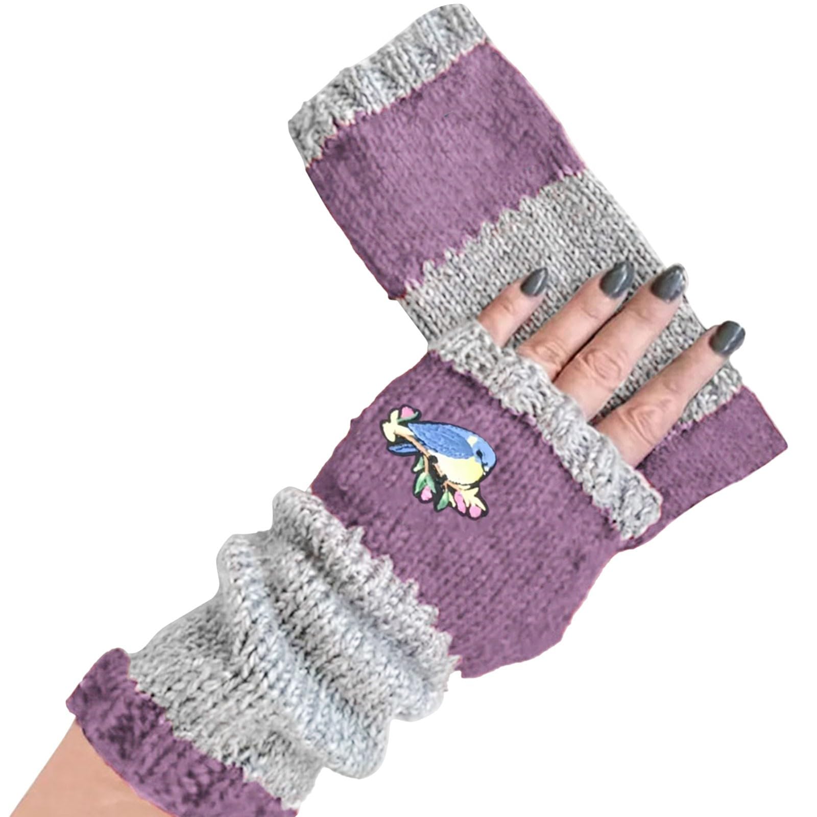 cfpqv Winter Damen Fingerlose Gestrickte Warme Halbfinger Wollhandschuhe Haarschmuck Damen Hochzeit Perlen (Purple, One Size) von cfpqv