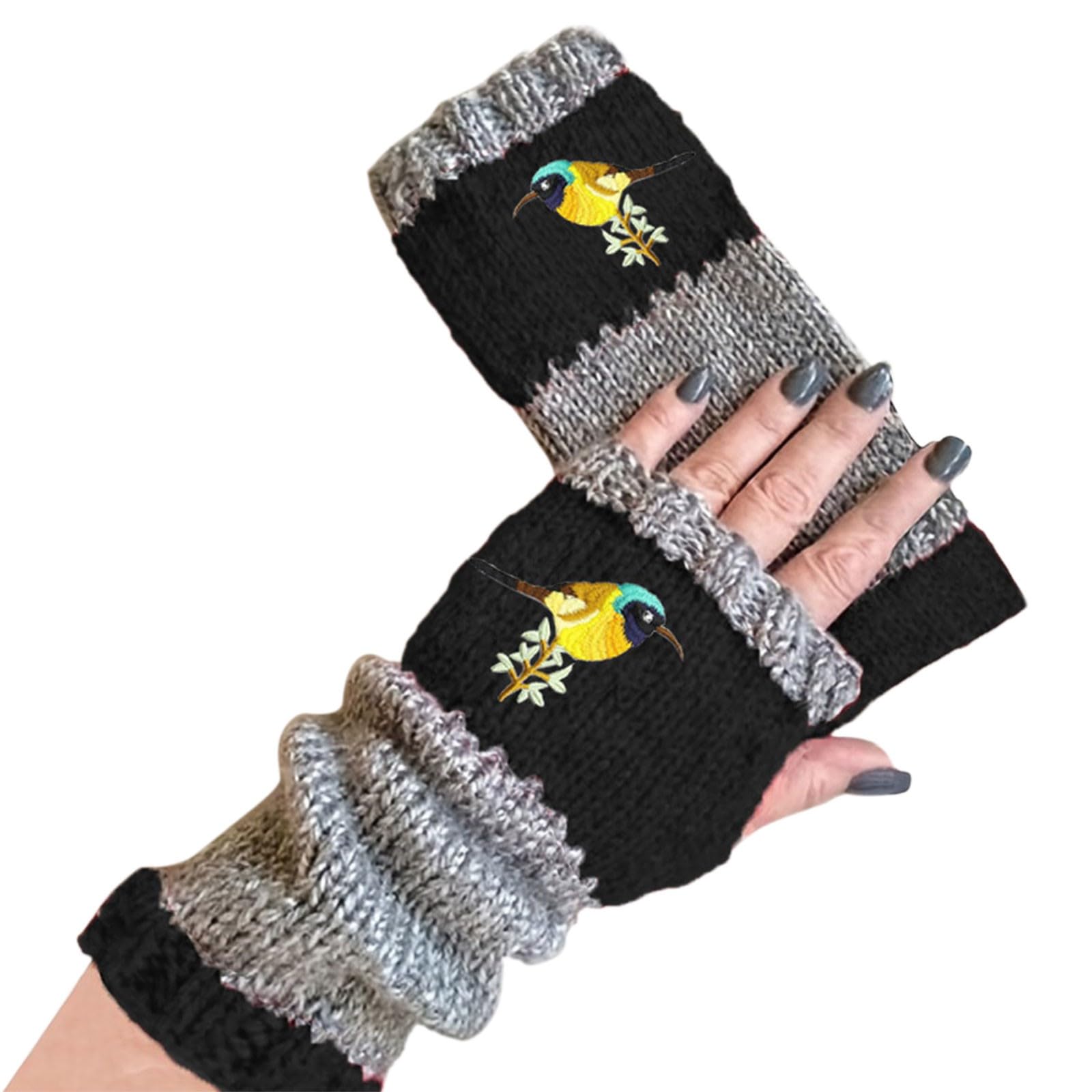 cfpqv Winter Damen Fingerlose Gestrickte Warme Halbfinger Wollhandschuhe Lange Handschuhe Damen Stoff (Black, One Size) von cfpqv