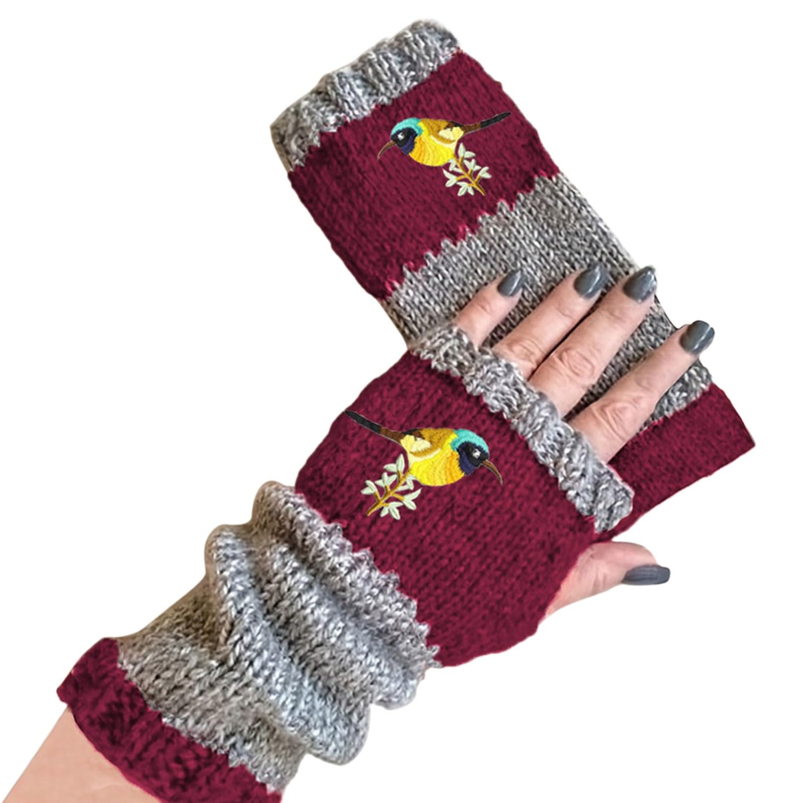 cfpqv Winter Damen Fingerlose Gestrickte Warme Halbfinger Wollhandschuhe Lange Handschuhe Damen Stoff (Wine, One Size) von cfpqv