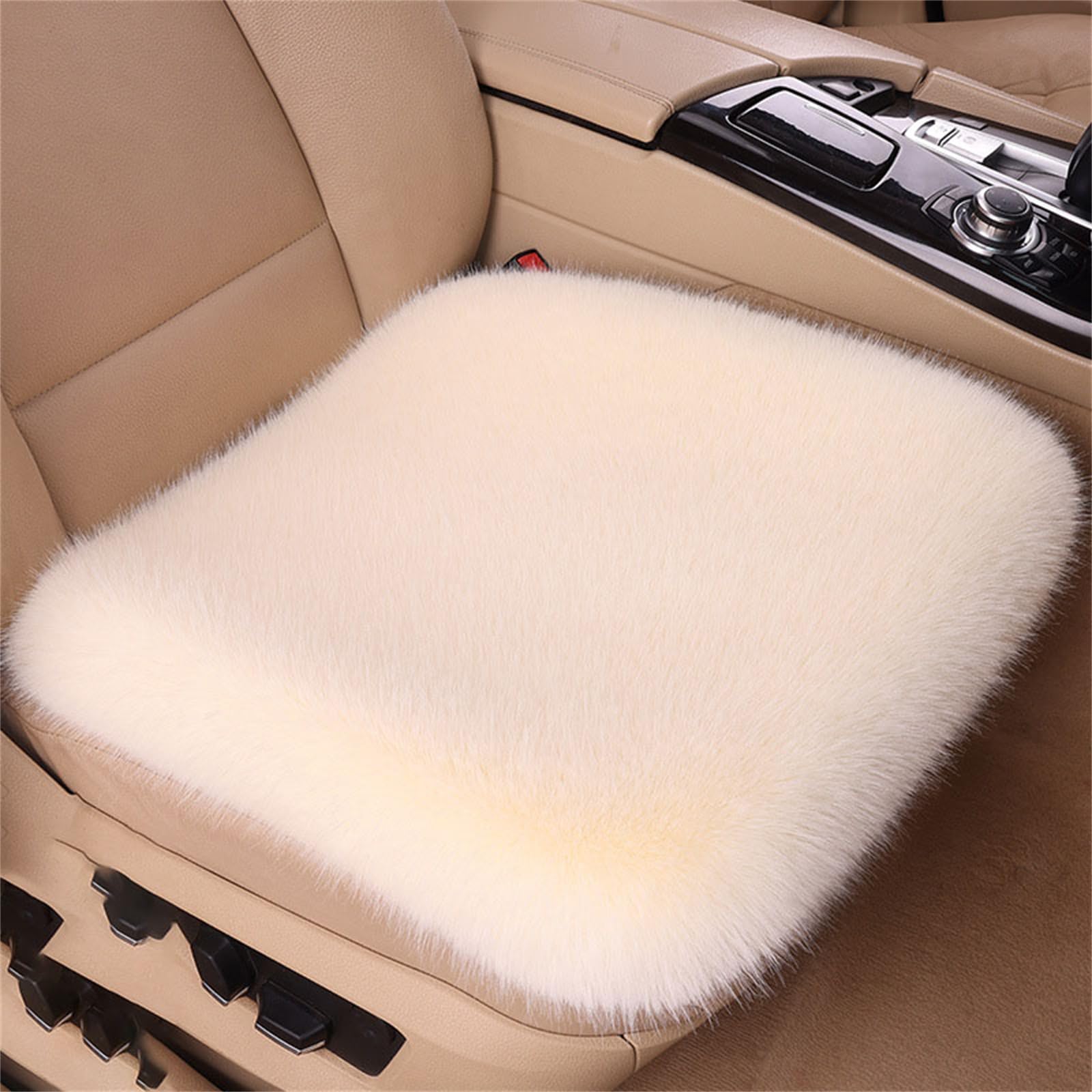 champracer Autositzbezug Lammfell, Lammfell Sitzbezug für Auto, Autokissen WinterplüSch, Echtlammfell Vollbezug Vordersitzbezug - Universal (Beige) von champracer