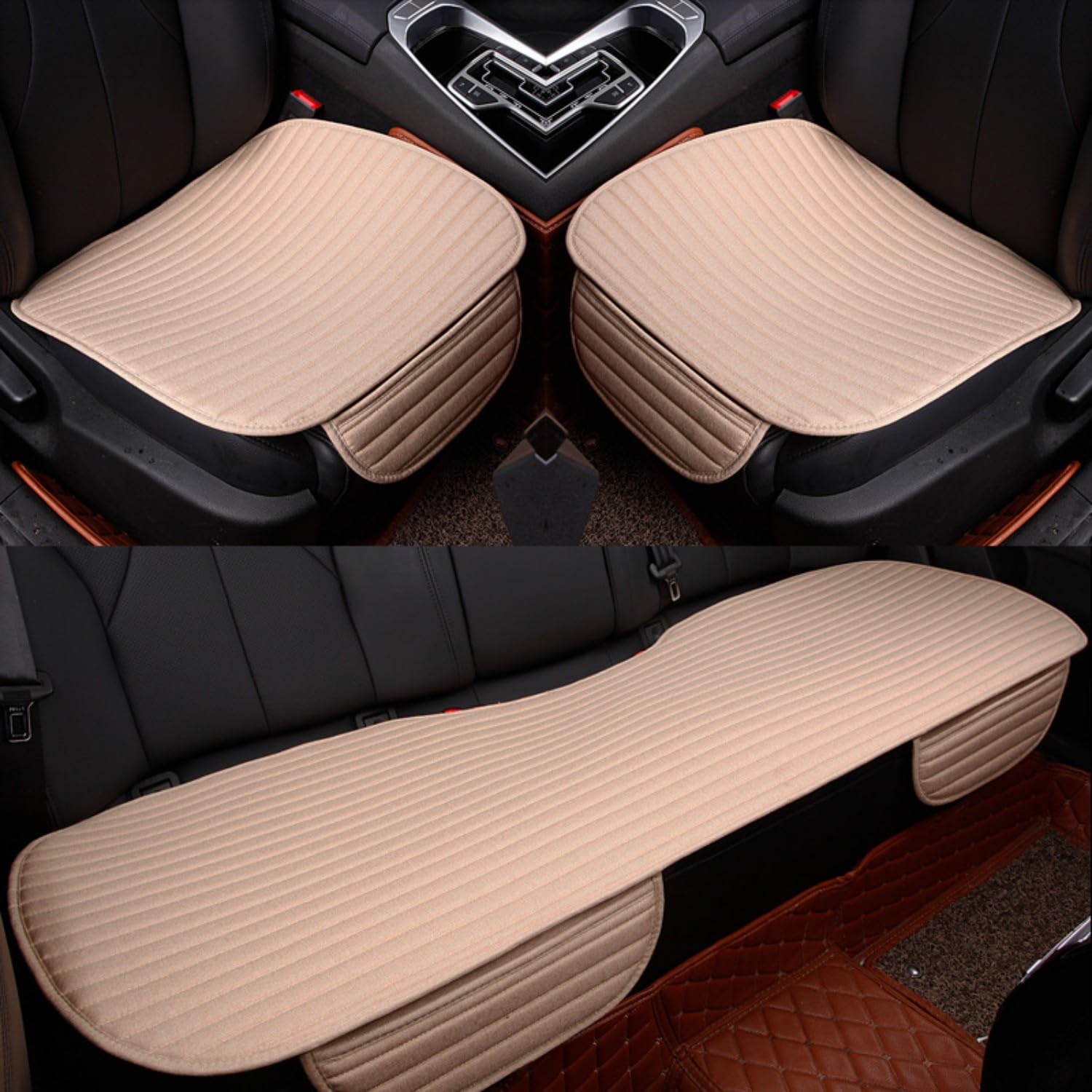 champracer Autositzkissen Baumwolle Leinen Autokissen Vordersitze Frühling und Sommer Autositzbezüge Auto Zubehör Autositzkissen, Sitzauflage Auto Sitzkissen Komfort Kissen (Beige,3er Set) von champracer