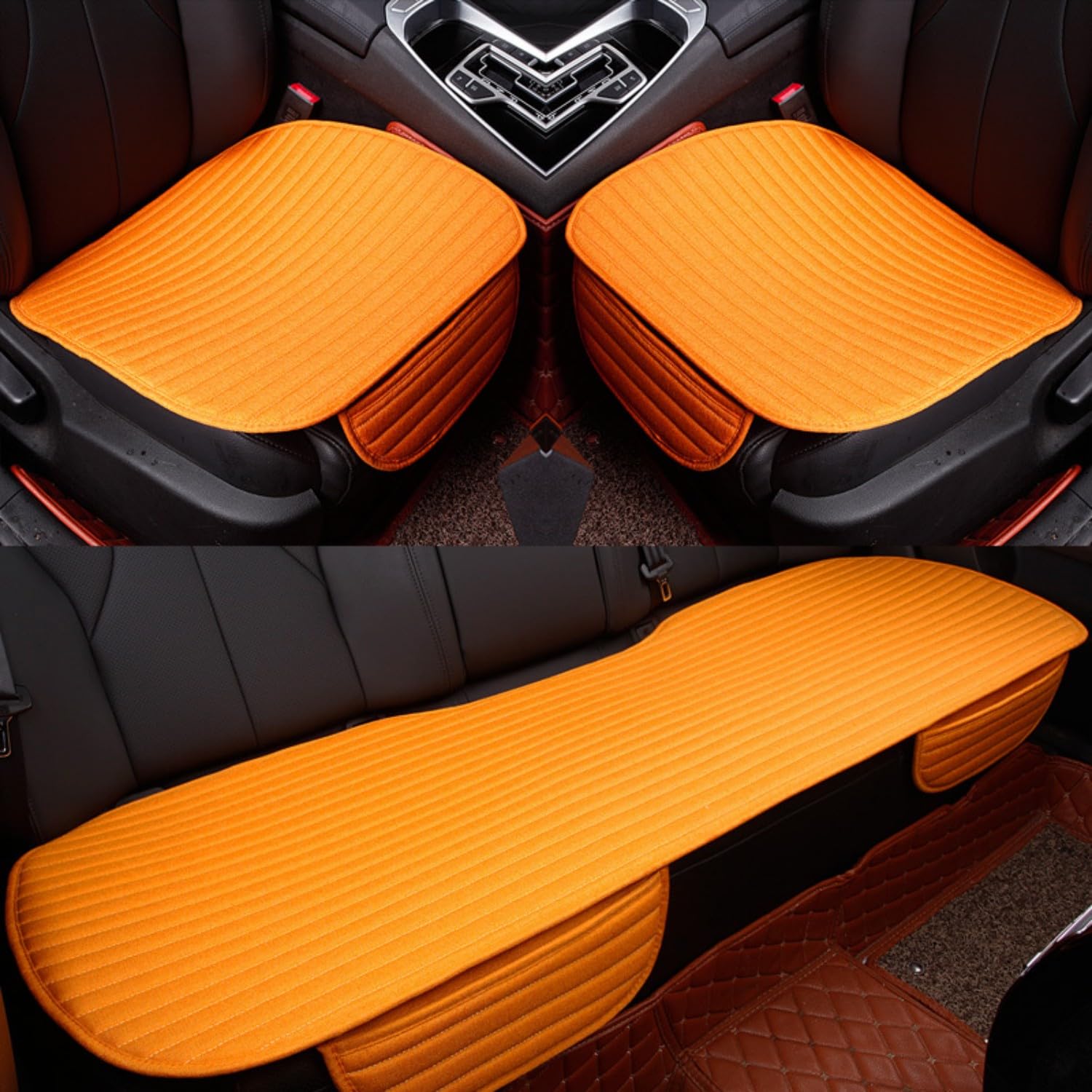 champracer Autositzkissen Baumwolle Leinen Autokissen Vordersitze Frühling und Sommer Autositzbezüge Auto Zubehör Autositzkissen, Sitzauflage Auto Sitzkissen Komfort Kissen (Orange,3er Set) von champracer