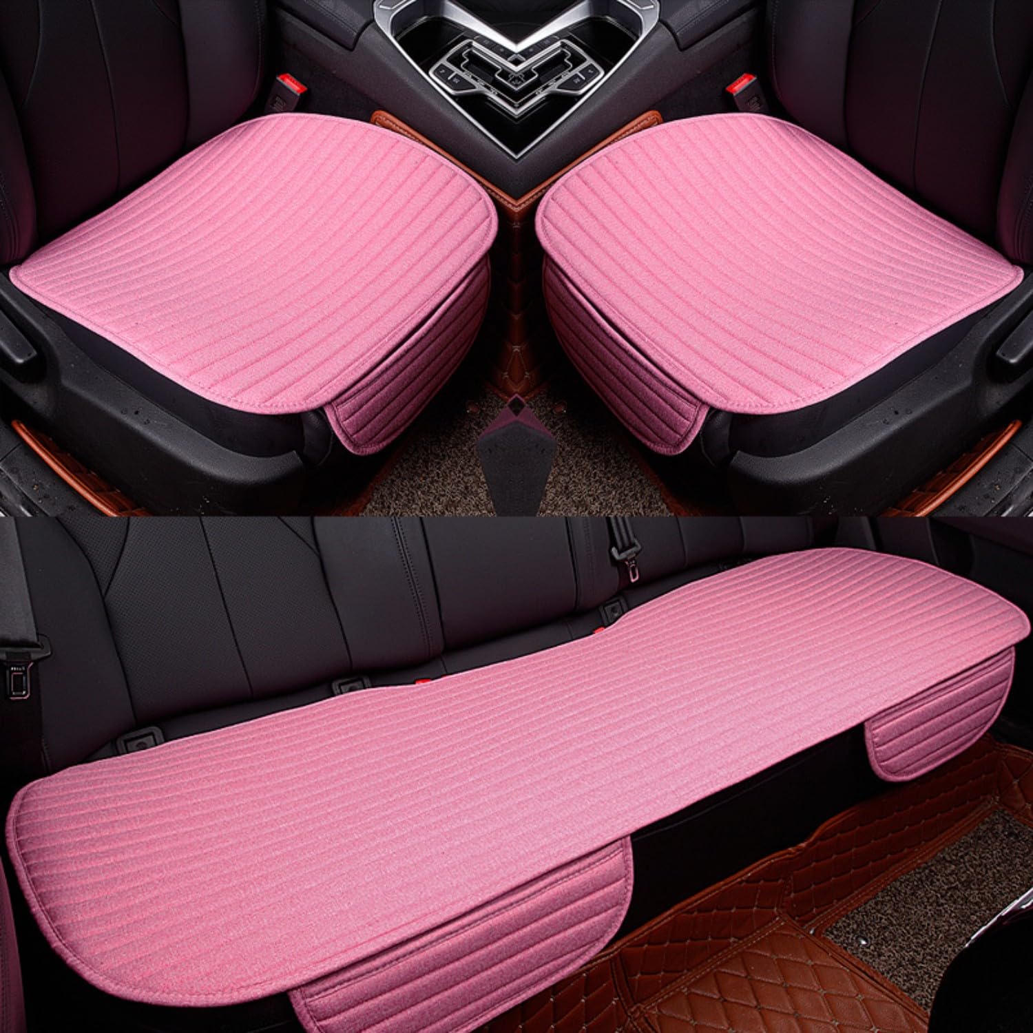 champracer Autositzkissen Baumwolle Leinen Autokissen Vordersitze Frühling und Sommer Autositzbezüge Auto Zubehör Autositzkissen, Sitzauflage Auto Sitzkissen Komfort Kissen (Rosa,3er Set) von champracer