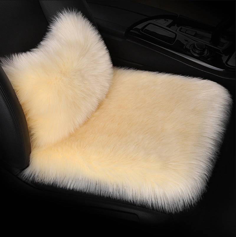 champracer Lammfell Sitzkissen Lendenkissen,Autositzbezug Lendenkissen, Auto Kunstfell Sitzauflage, Langes Winter Warme Sitzkissenbezug, Universell für Autositz, Bürostuhl und meisten Stühle (Beige) von champracer