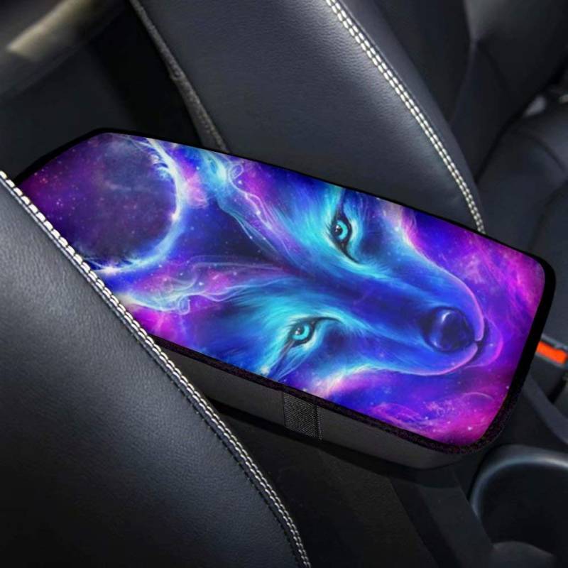 Chaqlin Galaxy Wolf Pattern Auto Mittelkonsolenabdeckung Armlehnenpolster Universal Fit Soft Comfort Fahrzeug SUV, LKW, Auto Mittelsitz Box Cover Schutz von chaqlin