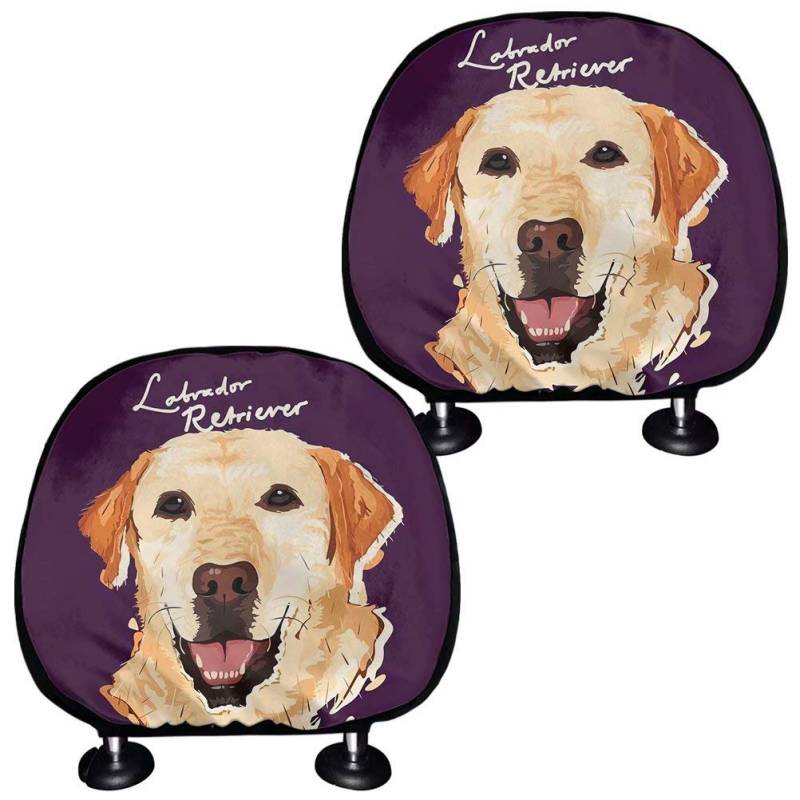 chaqlin 2 Stück Auto-Vordersitze Kopfstützenbezug Komplettset Allwetter-Auto-Kopfstützenschutz mit süßem Labrador Retriever Elastic Sleeve-Kissen Universal Fit von chaqlin