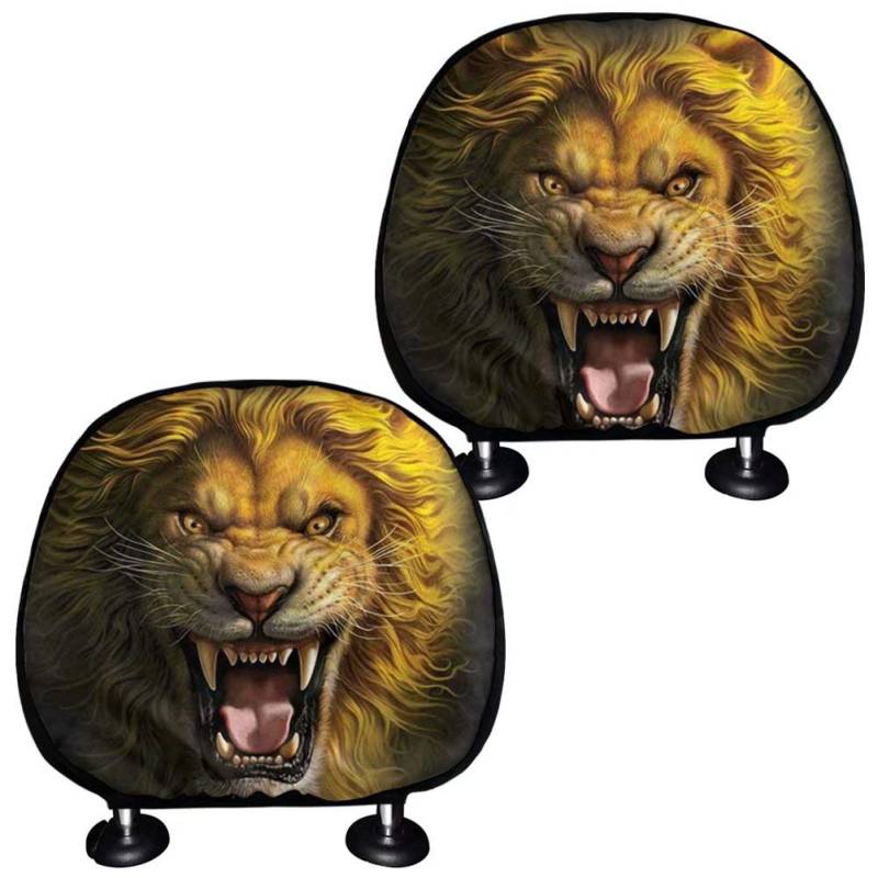 chaqlin Animal Lion Print 2er Pack Auto Vordersitze Kopfstützenbezug Set Auto Kopfstützenbezüge Auto Interieur Zubehör Dekor Universal Jeep Truck Van SUV Kopfstützenkissen von chaqlin