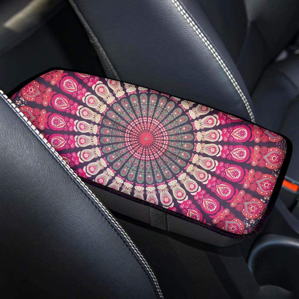 chaqlin Auto-Konsolenabdeckung, Auto-Mittelabdeckung, Schutz im Boho-Stil, Mandala, Rosa, Auto-Mittelkonsolen-Abdeckung, Polster für Armlehne, Kissen, Handlauf, Box-Zubehör von chaqlin