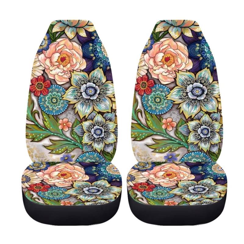 chaqlin Blossom Floral Autositzbezüge Set von 2,Frauen Girly Fahrzeuge Eimer Sitzbezug, Universal Fahrer Vordersitzauflagen, Boho Blume Auto Innenraum Zubehör Set von chaqlin