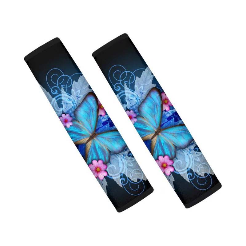 chaqlin Blue Butterfly Sicherheitsgurtpolster – 2 Packungen Auto Sicherheitsgurtabdeckung Komfort Pads Sicherheitsgurt Gurt Gepäck Schulterpolster für Erwachsene und Kinder für Auto Sicherheitsgurt von chaqlin