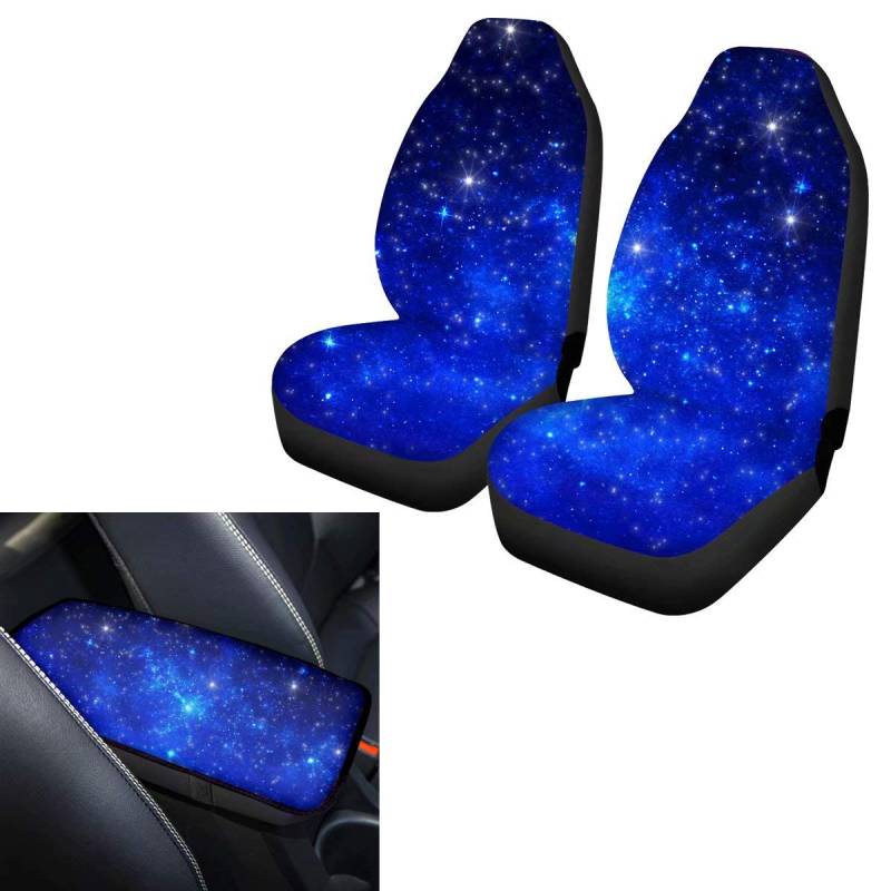 chaqlin Blue Starry Galaxy Print Vordersitzbezug Auto Armlehne Sitzbezug Schutz für Frauen Damen Autozubehör Raumgeschenke Fahrzeugsitzschutz Auto Mattenbezüge Universal Fit SUV Van Sedan Truck von chaqlin