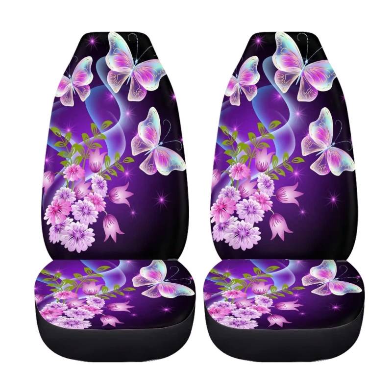 chaqlin Blume Schmetterling Auto Sitzbezüge Full Set,2 Pcs Nette Fahrzeug Eimer Sitzkissen Abdeckung Frauen Mädchen Mode Auto Vordersitze Pads, Rosa Schmetterling Auto Zubehör Universal Fit von chaqlin