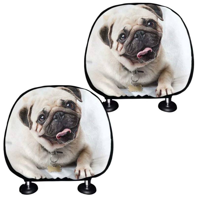 chaqlin Cute Animal Mops Auto Kopfstützenbezüge 2er Pack Set Auto Sitz Kopfstütze Protector Fall Kopfstütze Kissenschutz Elastische Hülse Universal Fit Jeep Truck SUV Interieur Zubehör Dekor von chaqlin