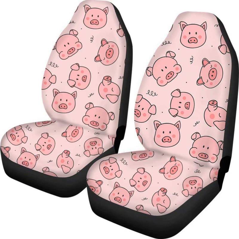 chaqlin Full Set 2 Stück für Damen Damen Süße Autositzbezüge Pink Pig Pattern Vordersitzbezug Auto Protector Mats, Universal Fit von chaqlin