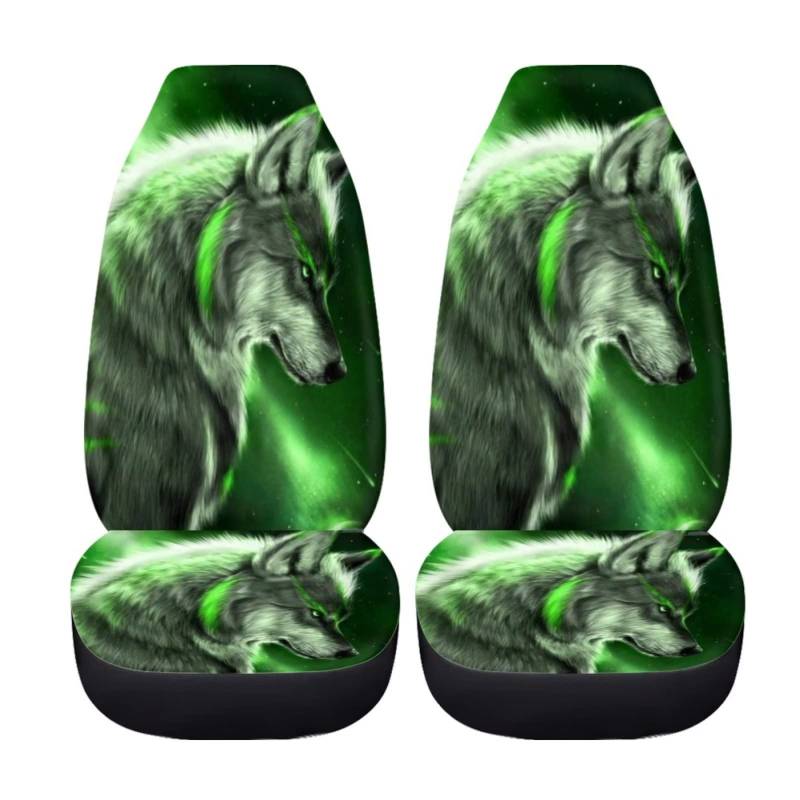 chaqlin Galaxy Wolf Autositzbezüge Set,2-Pack Starry Night Wolf Auto Front Seat Protector Fahrzeug Eimer Sitzbezug Set für Frauen Männer Auto Interieur Dekorative Tier Wolf Sitzbezüge für Auto von chaqlin