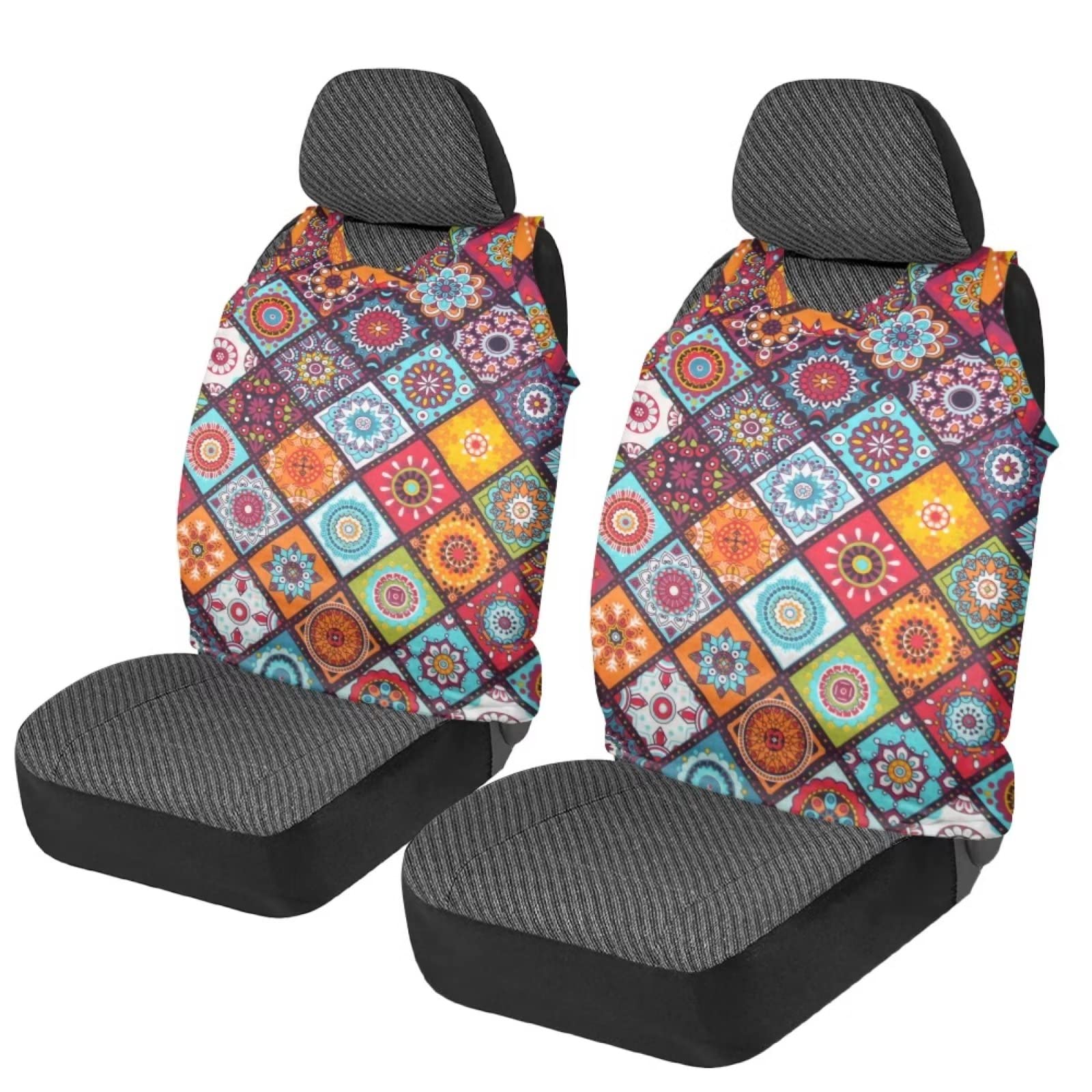 chaqlin Hippie Blume Auto Sitzbezüge Volles Set für Front Nur,Damen Herren Fahrzeug Zubehör Set 2 Pcs Auto Vordersitzschutz Stretch Eimer Fahrzeuge Sitzbezüge, Universal Fit von chaqlin