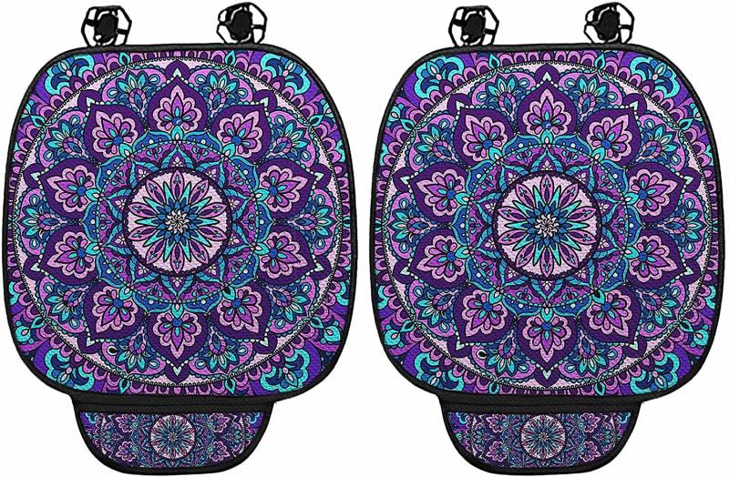 chaqlin Mandala Lotus Printed Autositzkissen Full Set,Damen Auto Vorderfahrer Beifahrersitzkissen,Auto Innensitzunterseite Schutzmatte mit Aufbewahrungstaschen,für Autofahrersitz Bürostuhl von chaqlin