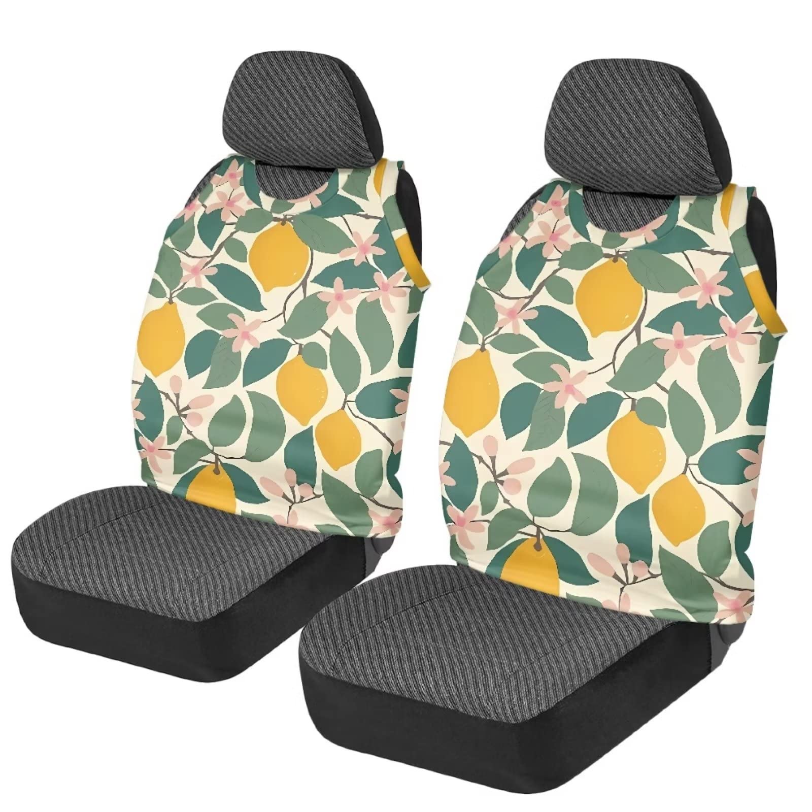 chaqlin Obst Zitrone Auto Sitzbezüge Volles Set für Front Nur,Damen Herren Fahrzeug Zubehör Set 2 Pcs Auto Vordersitzschutz Stretch Eimer Fahrzeuge Sitzbezüge,Universal Fit von chaqlin