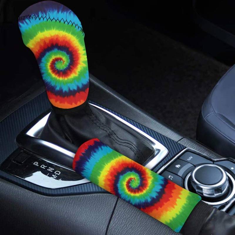 chaqlin Rainbow Tie Dye Schaltknauf Abdeckung + Handbremsabdeckung 2er-Set, rutschfeste Handbremsschutzabdeckungen Universal Fit Die meisten Autos Limousine SUVTruck Auto Zubehör von chaqlin