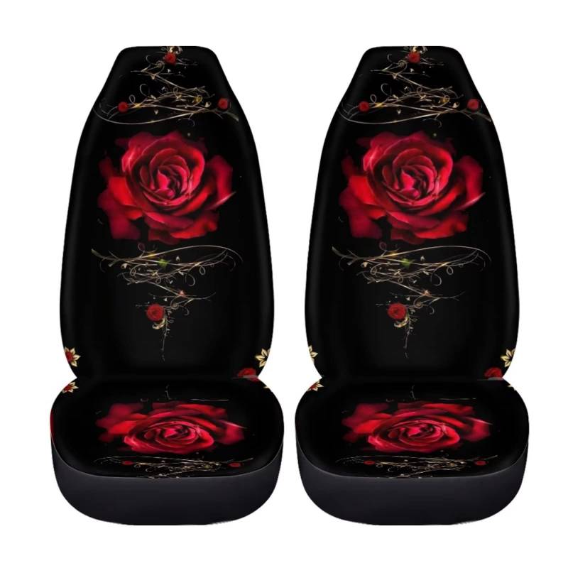 chaqlin Romantische Rote Rose Vordersitzbezüge für Auto, Satz von 2-Pcs Stilvolle Blumen Print Autositzbezüge Fahrzeug Eimer Sitzbezug Set Frauen Girly Auto Zubehör Set mit Red Rose Design von chaqlin