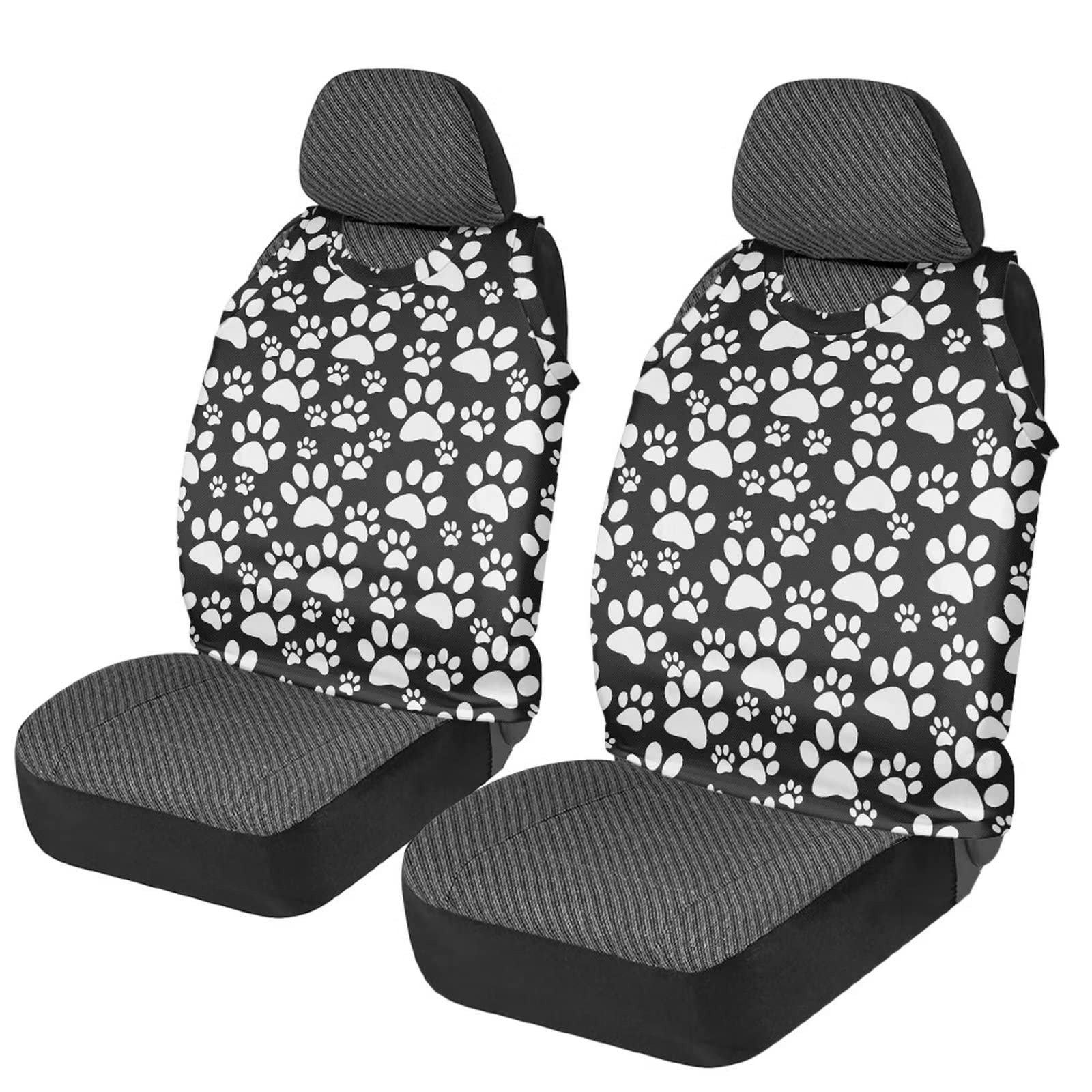 chaqlin Schwarz Hundepfote Autositzbezüge Voller Satz Nur für Front,Damen Herren Fahrzeug Innenraum Zubehör Auto Vordersitzschutz Stretch Eimer Fahrzeuge Sitzbezüge-2 Pcs Set von chaqlin