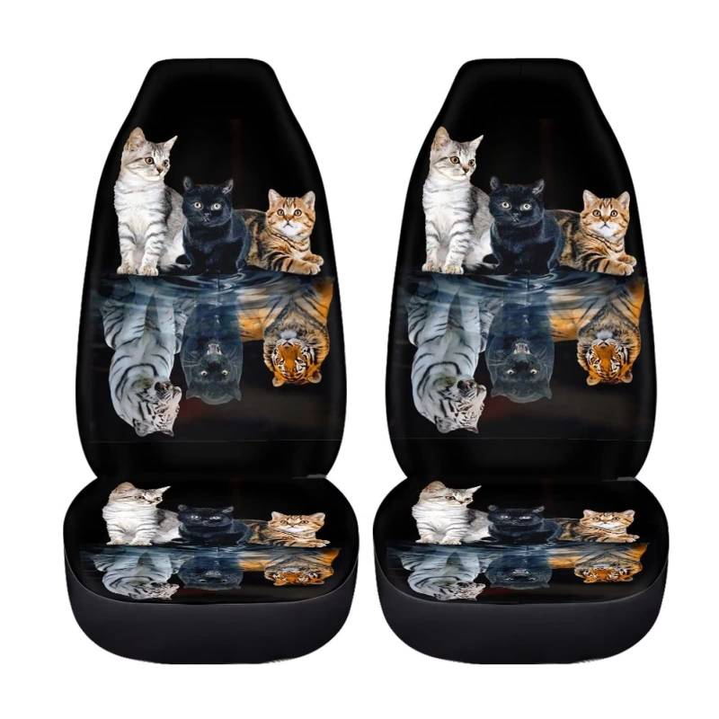 chaqlin Set von 2-Pcs Tier Auto Sitzbezüge mit niedlichen Tiger Katze Print Vordersitze Protektoren Damen Herren Schwarz Eimer Sitzbezug Kissen Universal Auto Innenausstattung Zubehör von chaqlin