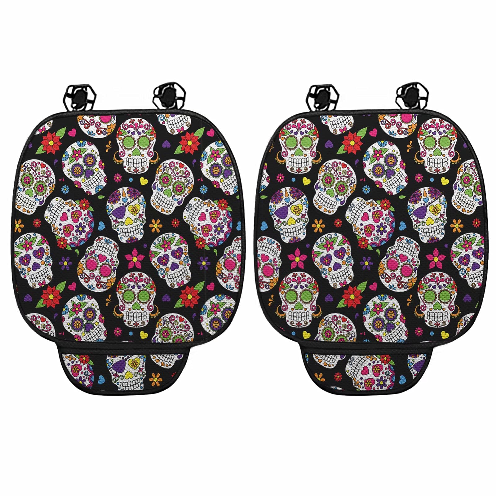 chaqlin Sugar Skull Floral Auto Sitzauflagen, Komfort Auto Front Fahrer Beifahrersitzkissen, Auto Innenraum Sitzbodenschutzmatte mit Aufbewahrungstaschen,Universal Fit 2 Stück Set von chaqlin