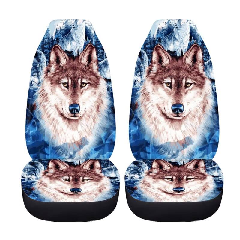 chaqlin Tier Wolf Auto Sitzbezüge Full Set für Frauen Männer, Moon Wolf Design Auto Innenausstattung Zubehör Set mit Auto Vordersitz Kissen Fahrzeug Eimer Sitzbezug Set von 2 Pcs von chaqlin