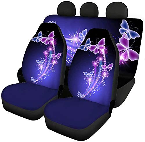 chaqlin Universal 2er Pack Butterfly Car Vordersitzbezüge +2 Stück Rücksitzschutz Split Bankbezug mit Galaxy Butterfly Pattern Haustier Hundesitzmatten Autozubehör Damen Geschenke von chaqlin