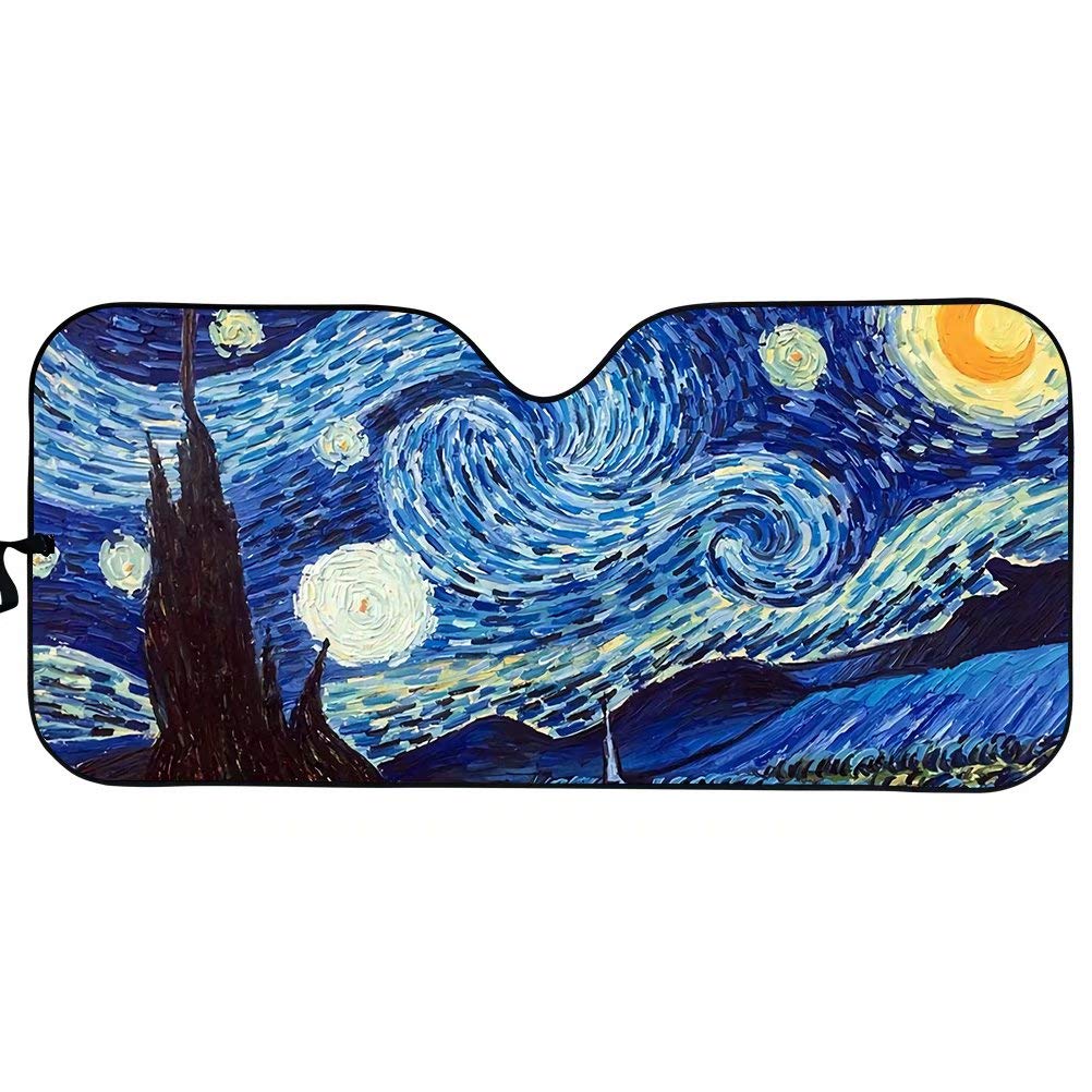 Chaqlin Van Gogh Sternenhimmel Auto Windschutzscheibe Sonnenschutz Universal Fit Auto Sonnenschutz-Halten Sie Ihr Fahrzeug Cool UV-Sonnen- und Wärmereflektor Fashion Art Design von chaqlin