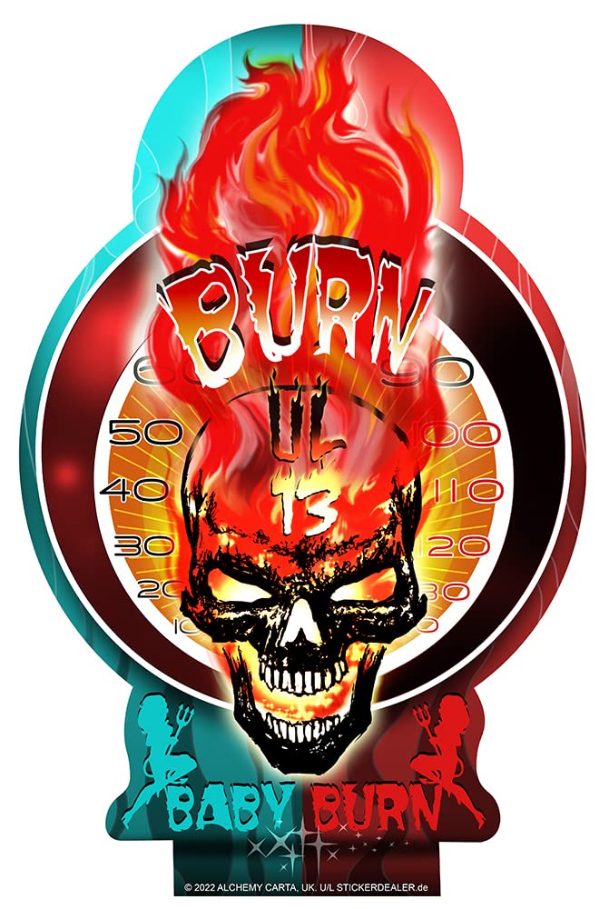 chemstickattack Aufkleber Burn Baby Burn Schädel Skull Tacho Race Sticker Alchemy UL13 ca. 14x10 cm von chemstickattack